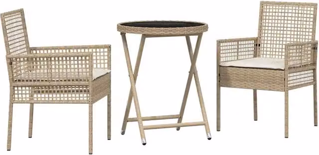 Set Bistro da Giardino 3 pz | Set Salotto da Giardino Beige polyrattan