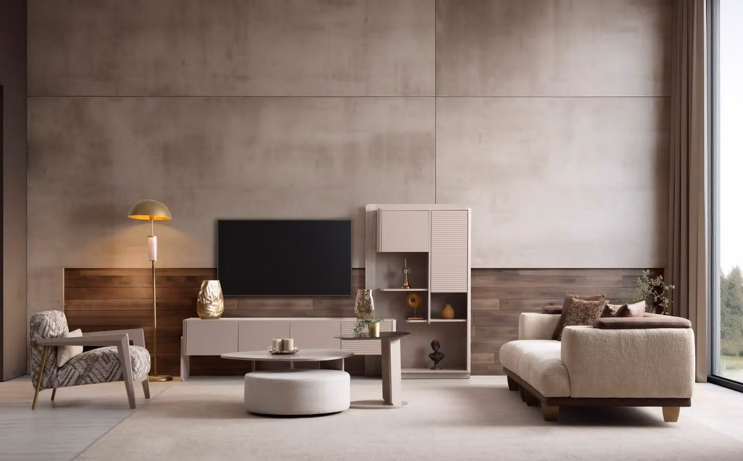 Komplette Wohnzimmer Garnitur 3-Sitzer Couchtisch Hocker Sessel 5tlg