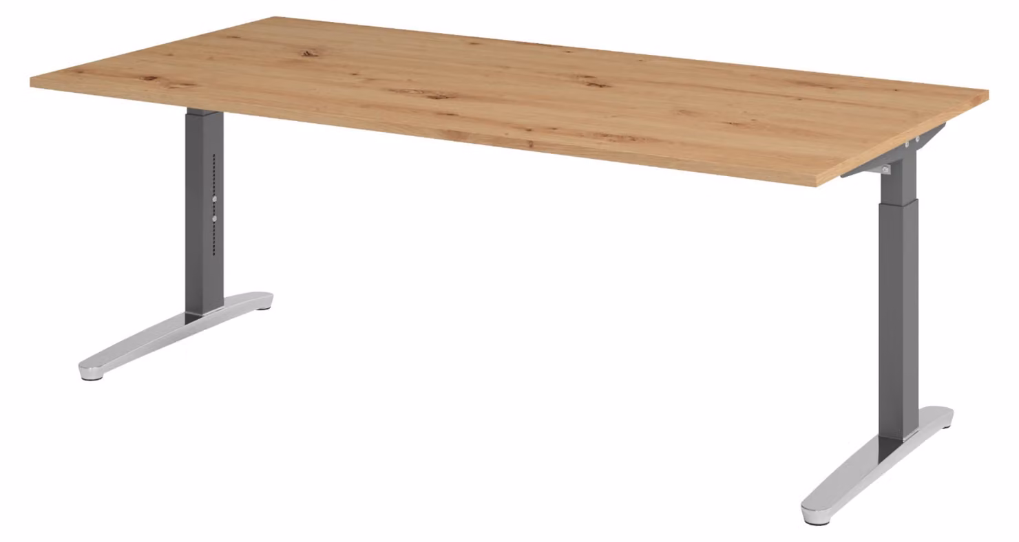 Scrivania bümö serie XB - Decorazione: rovere nodoso, dimensioni: 200 x 100 cm, struttura: grafite/alluminio lucido