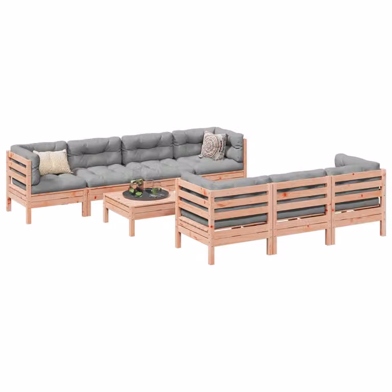 Set di divani da giardino vidaXL 8 pezzi in legno massello di abete con cuscini marroni e grigi