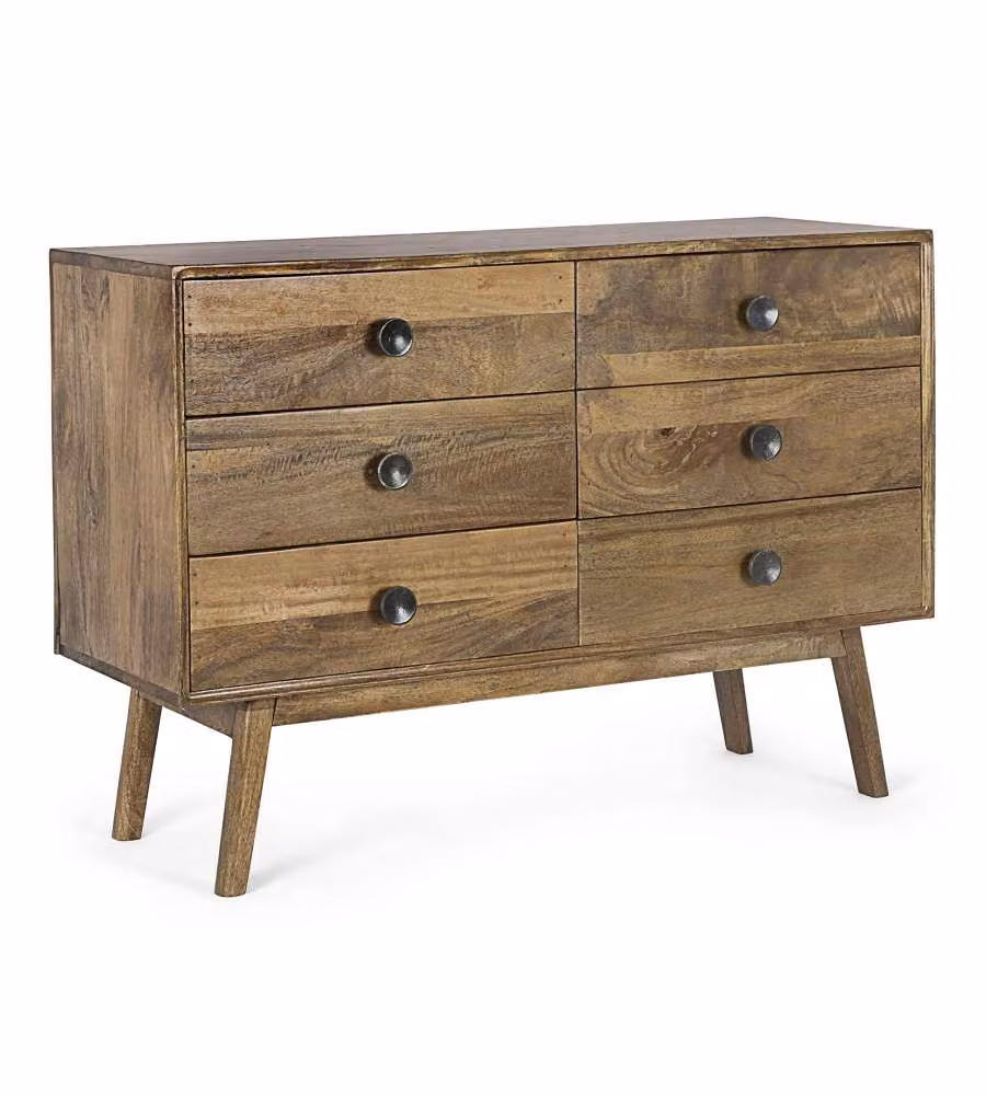 Bizzotto Cassettiera Sylvester 6 Cassetti Legno Mango Noce 114x80 cm