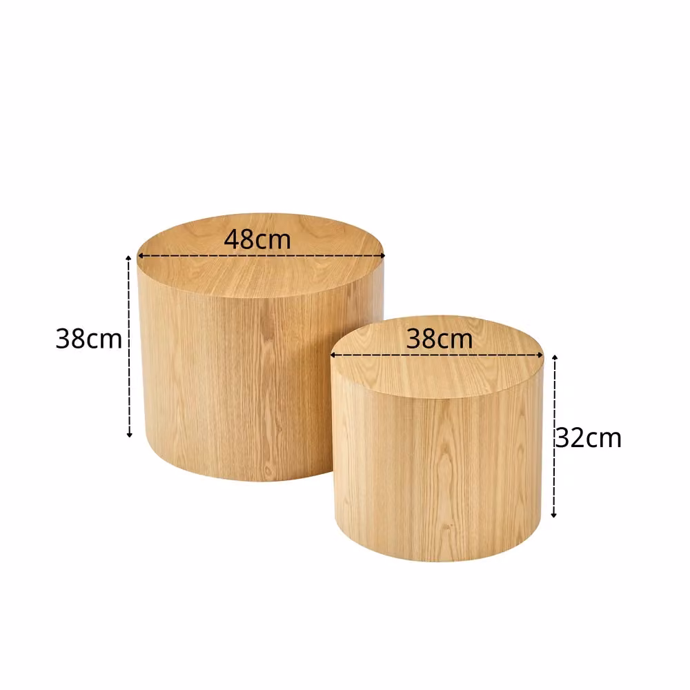 Set di 2 tavolini da caffè rotondi impilabili MINIMAL in legno naturale e marrone, L/P/H: 48 x 38 cm e 38 x 32 cm – 2