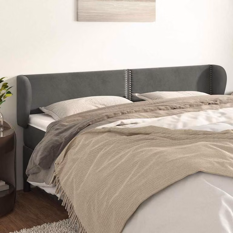 Testiera per letto con design ad orecchio vidaXL in velluto grigio, L: 163 cm, P: 23 cm, H: 78-88 cm