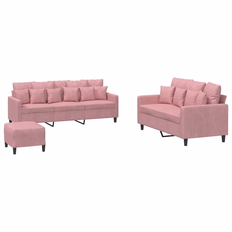 Set di Divani 3 pz con Cuscini rosa in Velluto