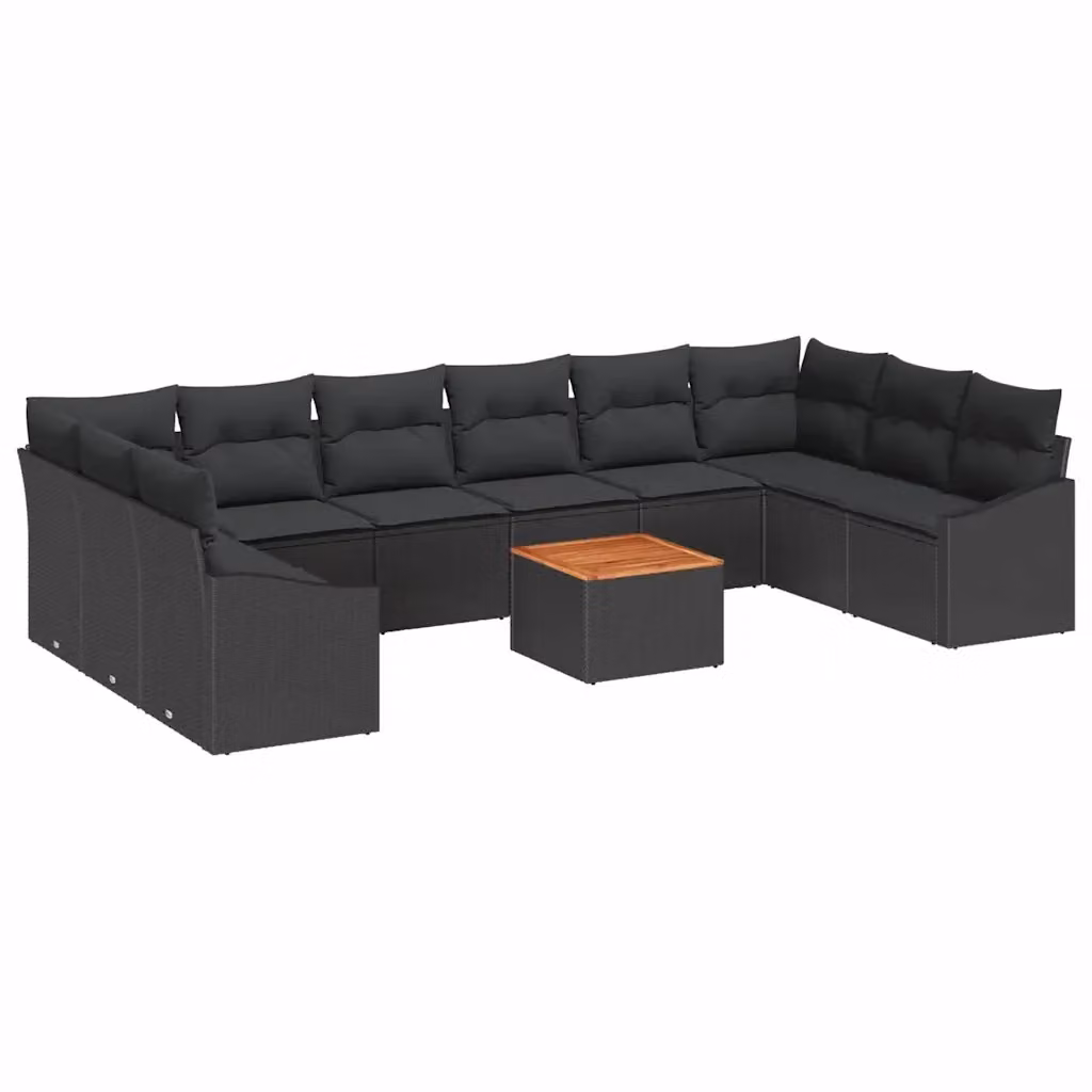 Set Divano da Giardino vidaXL a forma a U composto da 11 pezzi in Polyrattan Nero con Cuscini e Tavolino da Caffè – 2