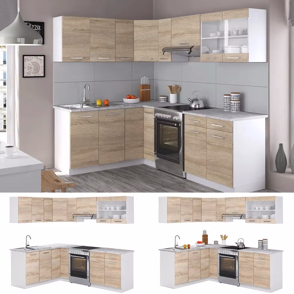 Cucina ad angolo moderna Vicco R-Line Sonoma/Bianco con illuminazione LED integrata – 2