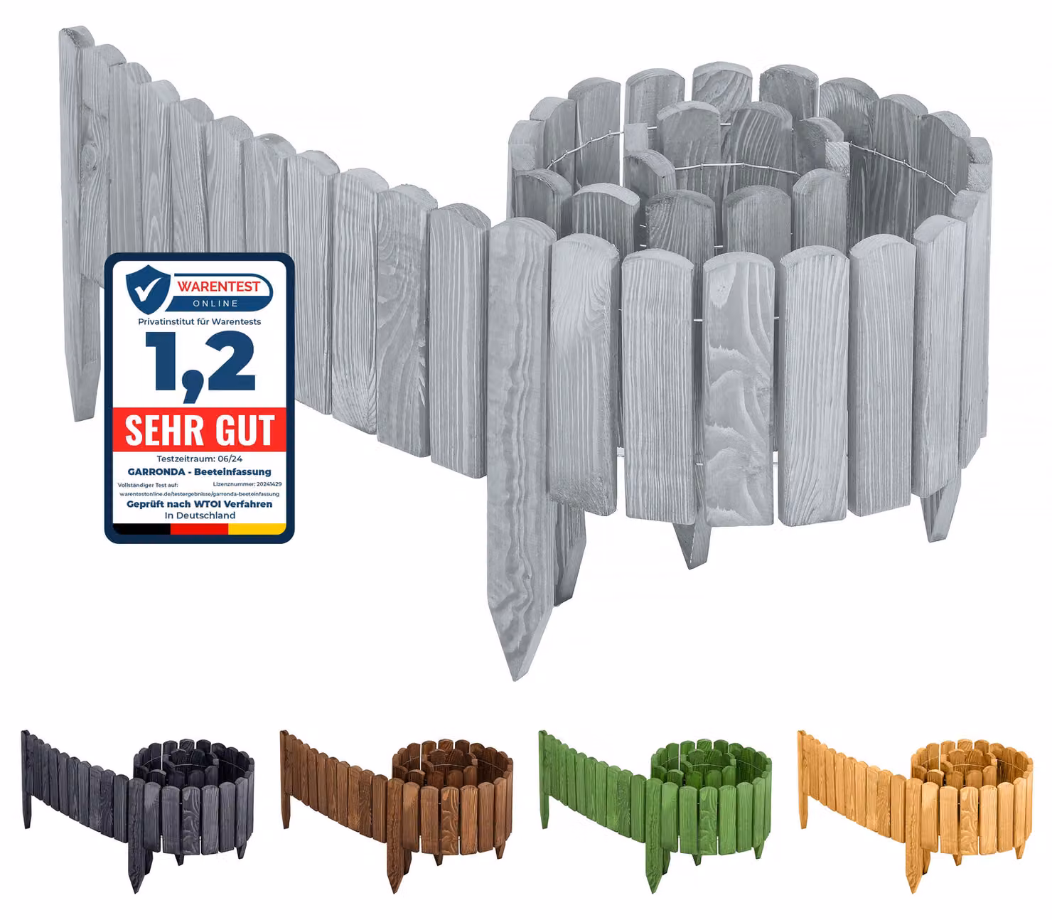 Garronda Recinzione da giardino in legno in rotolo Impregnato Flessibile in rotolo Recinzione per prato a palizzata per giardino Lunghezza: 200 cm GD-0046 (Grigio, Altezza 8 cm)