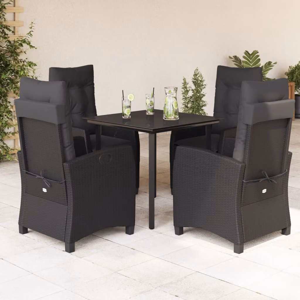 Maison Exclusive - Set da Pranzo da Giardino 5 pz Nero con Cuscini in Polyrattan