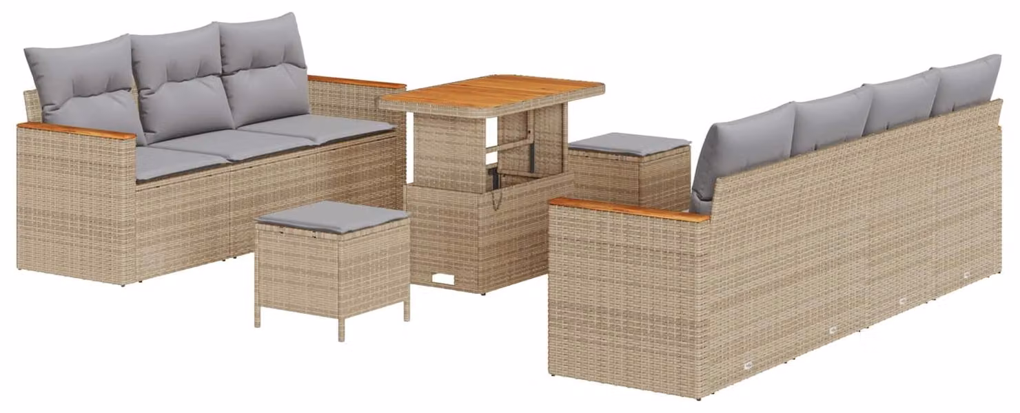 Set Divano da Giardino 10 pcs Beige polyrattan
