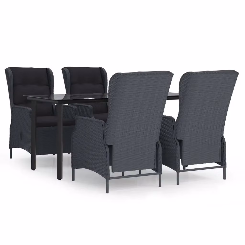 Set da Pranzo da Giardino Moderno vidaXL in Polyrattan e Vetro, 5 Pezzi, Grigio e Nero – 2