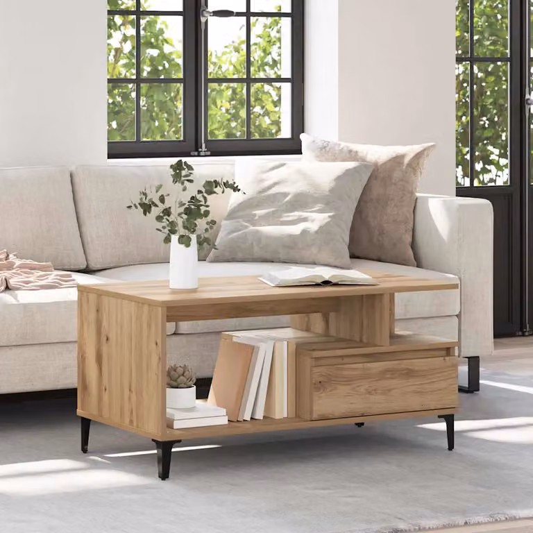 vidaXL Tavolino da salotto moderno in legno color rovere, L: 90 cm, P: 49 cm, H: 45 cm