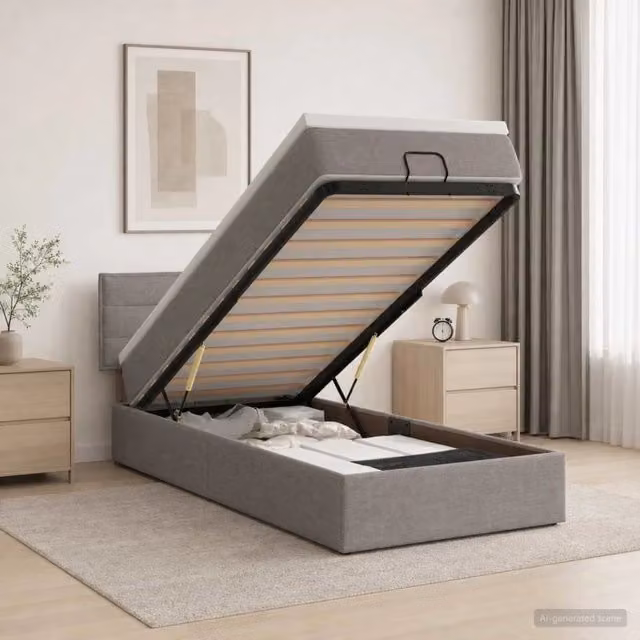 Letto ottomano con materasso Tortora 90 x 200 cm Tessuto 3456216