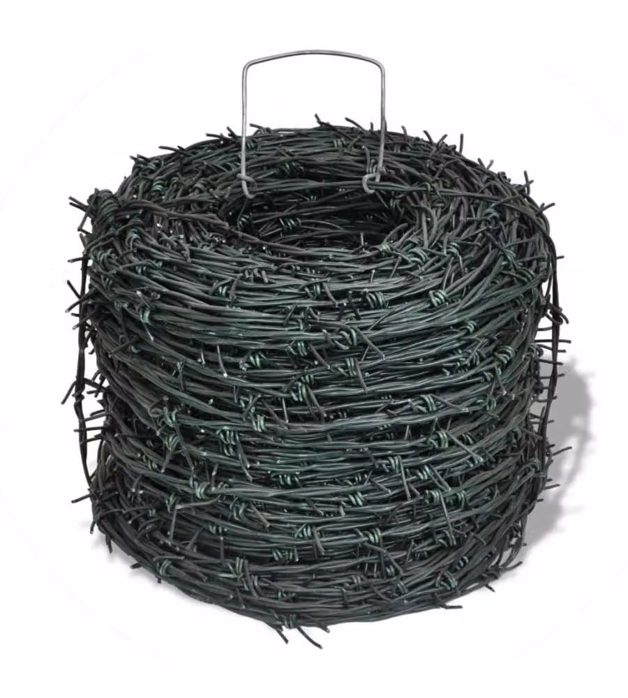 vidaXL Filo Spinato in Acciaio Verde e Argento, Rotolo da 100 m – 2