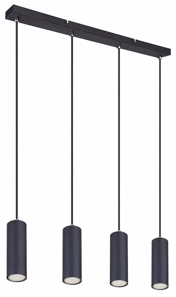 Lampada a sospensione, plafoniera, metallo nero, 4 luci, attacco GU10