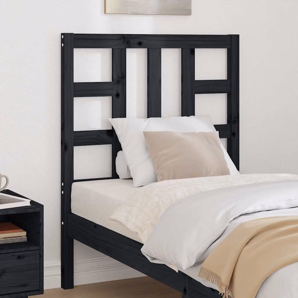 Testiera per letto vidaXL in legno massello di pino, colore nero, L 81 cm x P 4 cm x H 100 cm