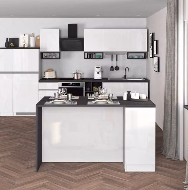 WHOUS Isola da cucina Sole a 2 ante bianco lucido e report 160x90x90 cm