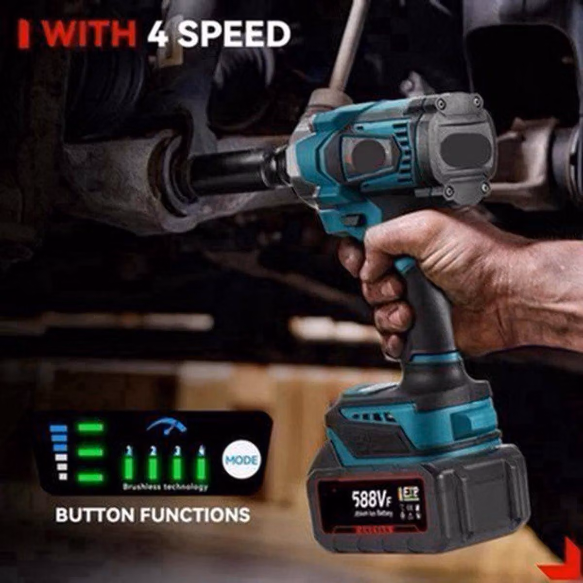 Chiave a percussione - 18V con batteria - 1200 Nm - 1/2 pollice - Motore brushless e funzionamento a batteria