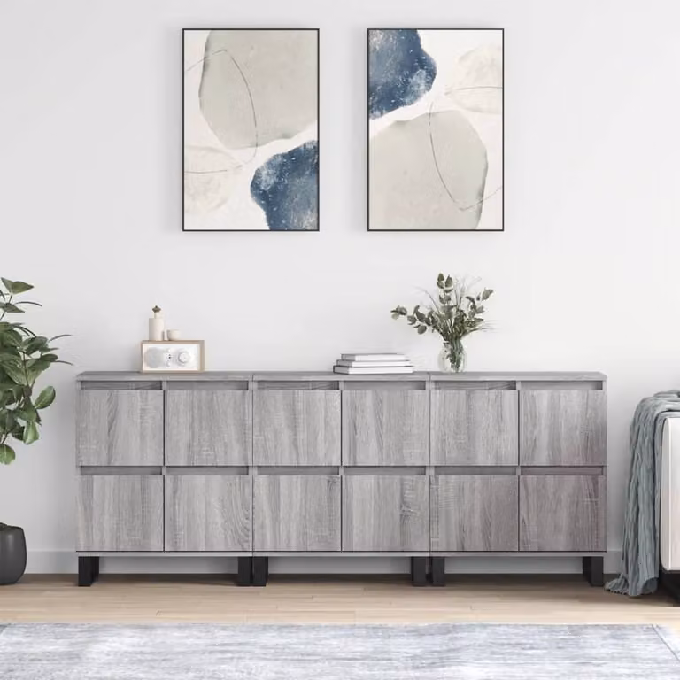Set di 3 credenze vidaXL in legno e metallo grigio per soggiorno e sala da pranzo