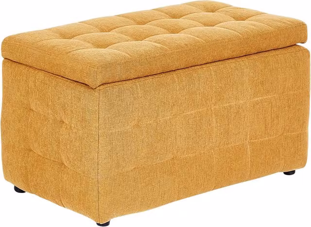 Pouf contenitore Beliani in tessuto giallo con coperchio trapuntato, L: 74 cm, P: 42 cm, H: 40 cm