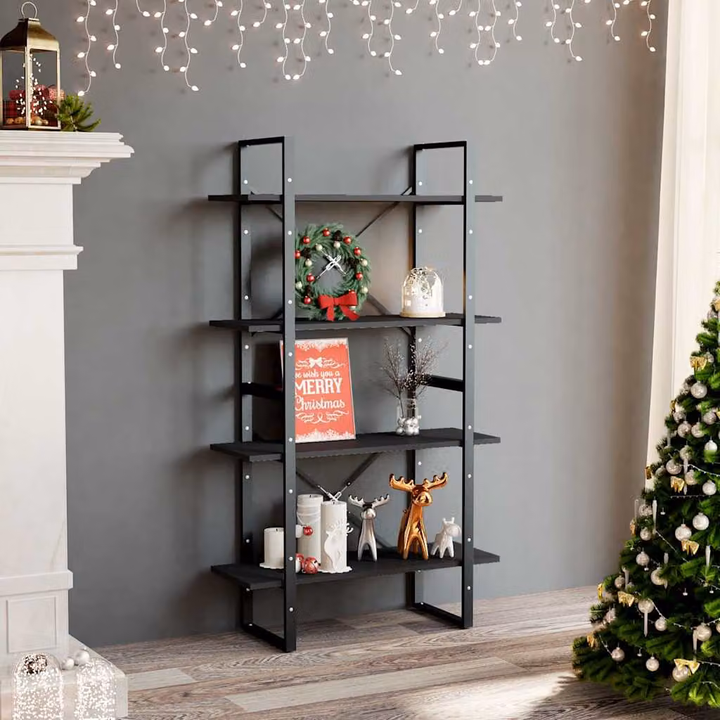 Libreria a 4 Ripiani vidaXL in Stile Industrial con Legno e Metallo, Grigia e Nera, L 80 cm x P 30 cm x H 140 cm