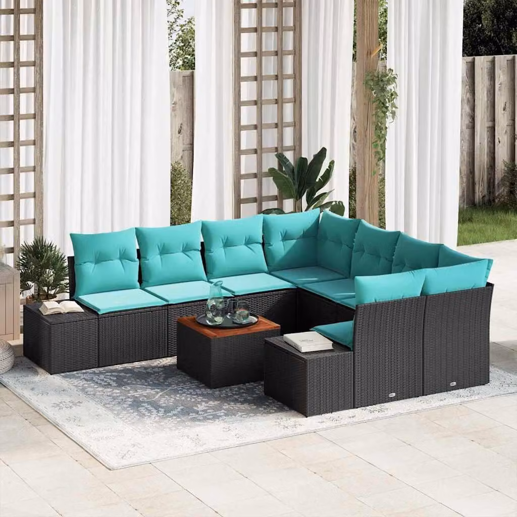 Maison Exclusive - Set da giardino composto da 9 pezzi, divano in rattan sintetico nero