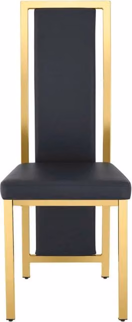 Set di 2 Sedie da Pranzo Minimaliste con Bordo Dorato, Rivestimento in Pelle PU Nera e Struttura Metallica Lucida, Altezza 109 cm