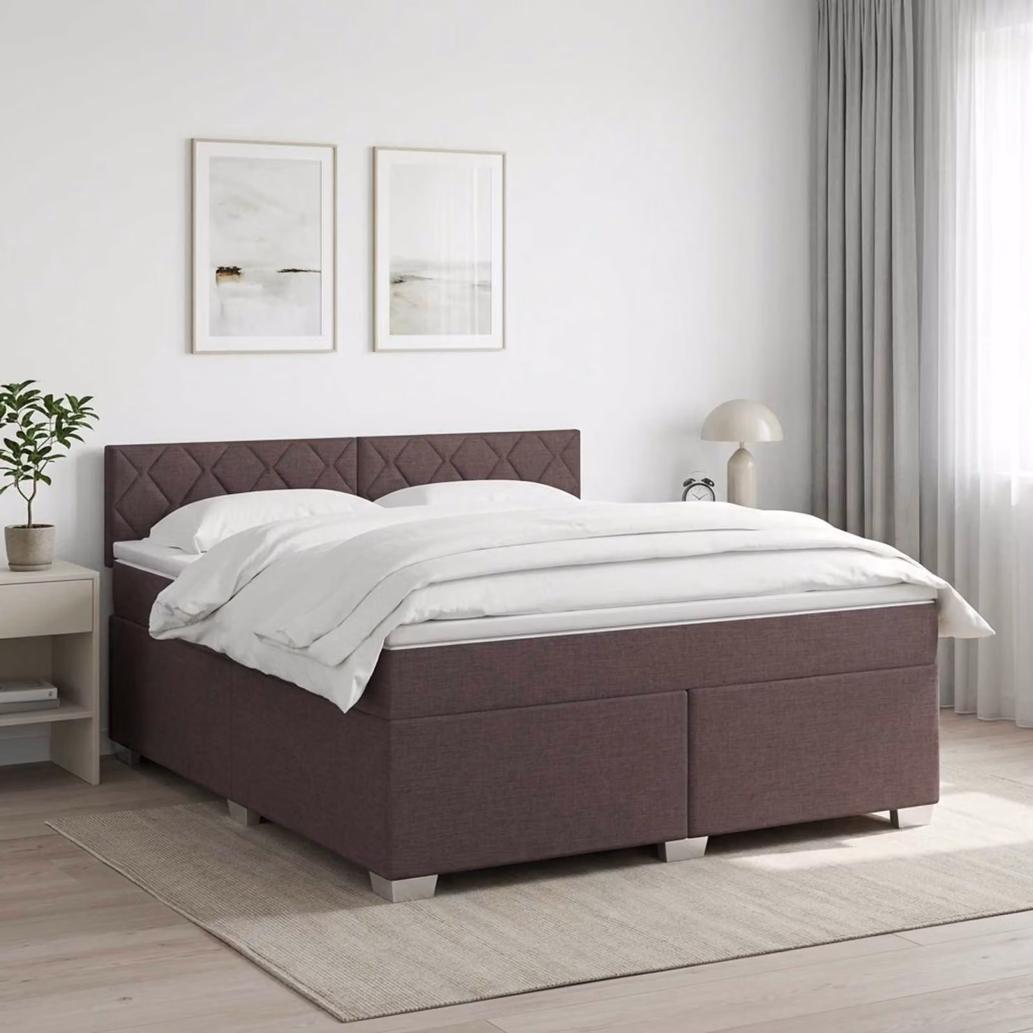 Letto box spring con materasso ibrido vidaXL in legno e tessuto, Marrone e Bianco, L/P/H: 200 x 160 x 100,5 cm