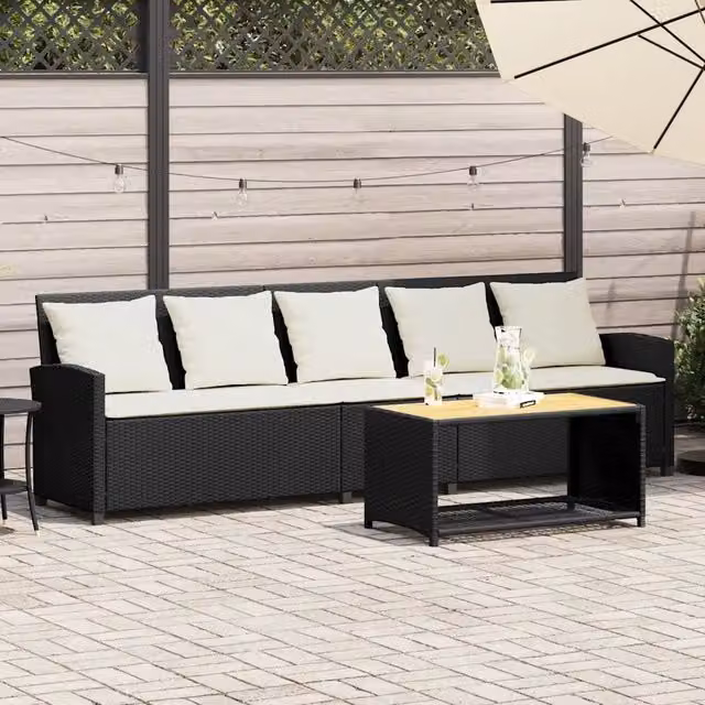 Divano da giardino vidaXL a 5 posti in polyrattan nero e bianco con cuscini imbottiti e coperture rimovibili