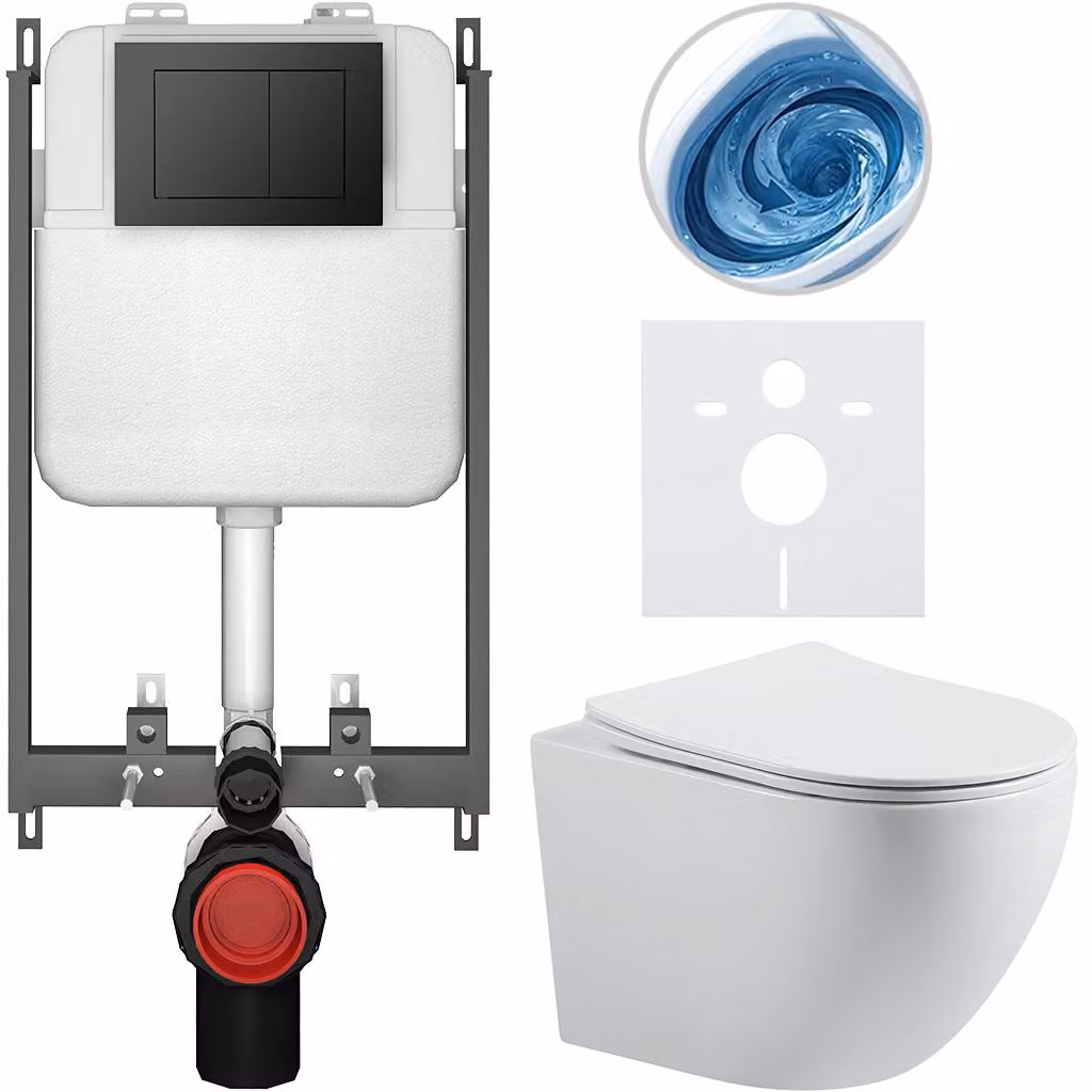 CERANO - Set WC da incasso Cesso - bianco lucido - pulsante Prime/Maxio, nero - da incasso - 49x36 cm