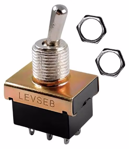 Interruttore a levetta DPDT, 250V, 3A, 6 poli, connettore M12, foro di montaggio da 12 mm
