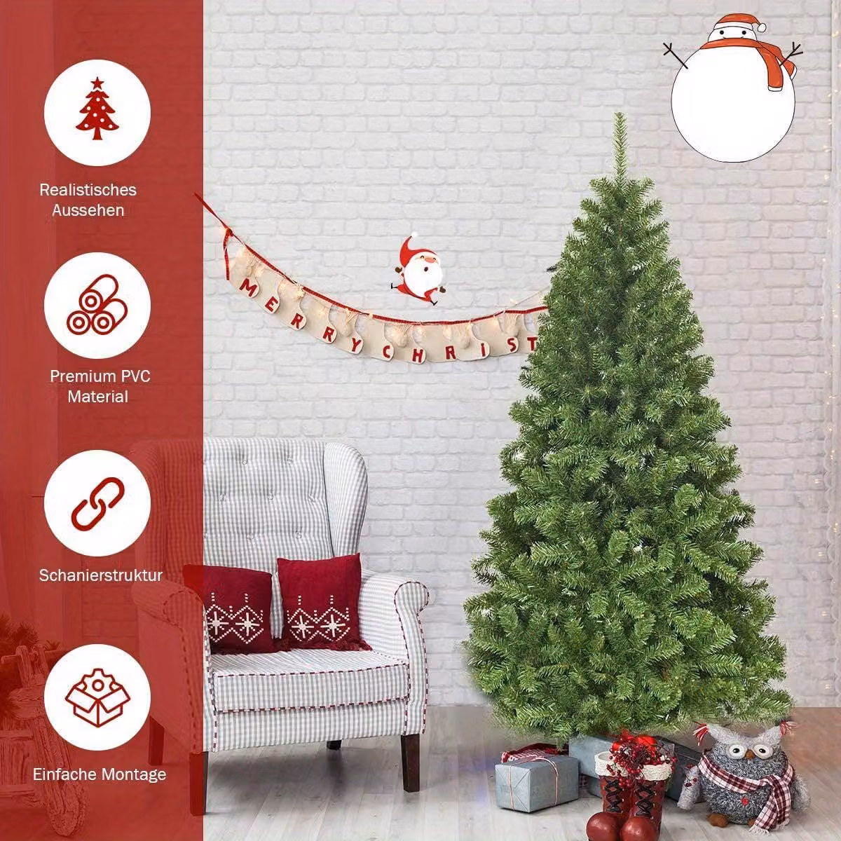 Albero di Natale artificiale – Altezza 180 cm – Con supporto e aghi in PVC – Pieghevole