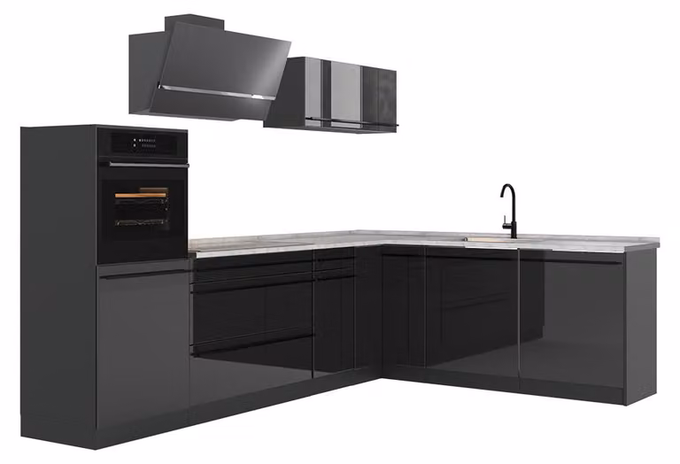 Cucina angolare completa Vicco R-Line Antracite lucido/Antracite 287 x cm piano di lavoro Marmo, Model 66751