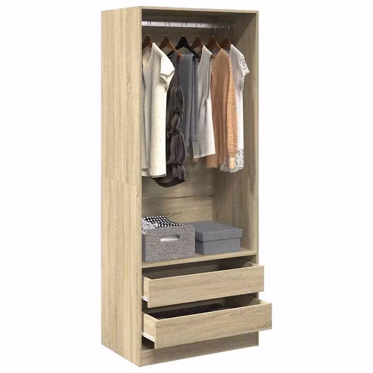 Armadio vidaXL in legno con cassetti integrati e ante a battente, colore marrone e beige, L: 80 cm, P: 50 cm, H: 200 cm