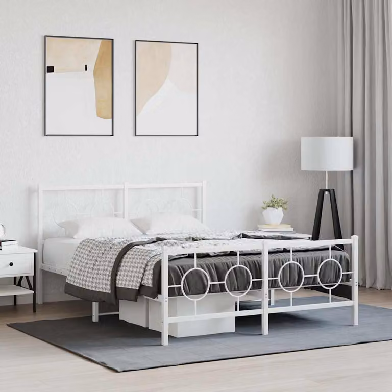 vidaXL Giroletto con Testiera e Pediera in Metallo Bianco L/P/H: 140 x 200 x 91 cm