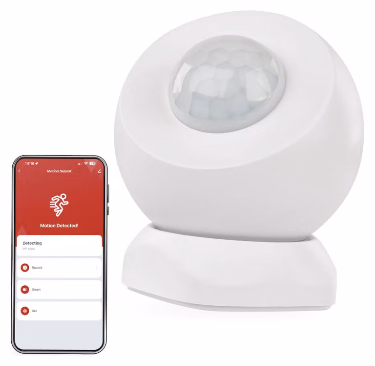 Sensore di movimento a infrarossi EMOS GoSmart ZigBee con app, per la domotica, l'illuminazione o gli allarmi, raggio di rilevamento 90° / 8 m, per interni, bianco, H5024