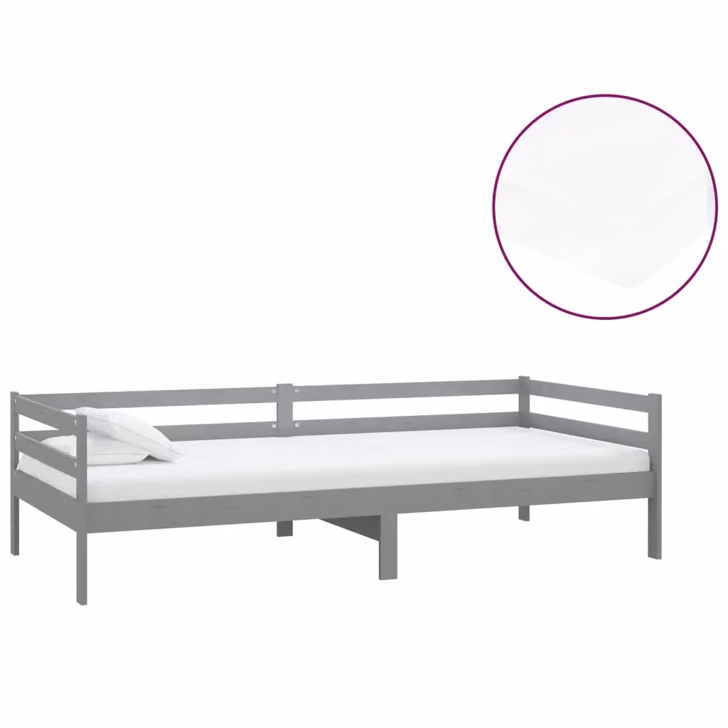 Divano Letto vidaXL in Legno di Pino con Materasso in Schiuma, Grigio e Bianco, L/P/H: 90 x 200 cm – 2