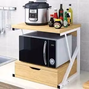 Ripiano per microonde - Ripiano da cucina - Struttura in acciaio - Piano in MDF - Organizer per cassetti - Versatile - 50 x 30 x 50 cm - Mobiletto