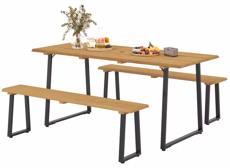 Outsunny set da pranzo 3 pezzi in legno per 6 persone tavolo da pranzo con panche