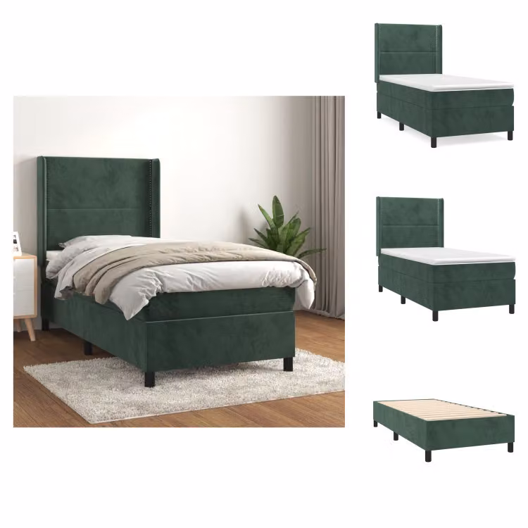 vidaXL Letto a molle con materasso verde scuro 100x200 cm in velluto - Letti e strutture letto