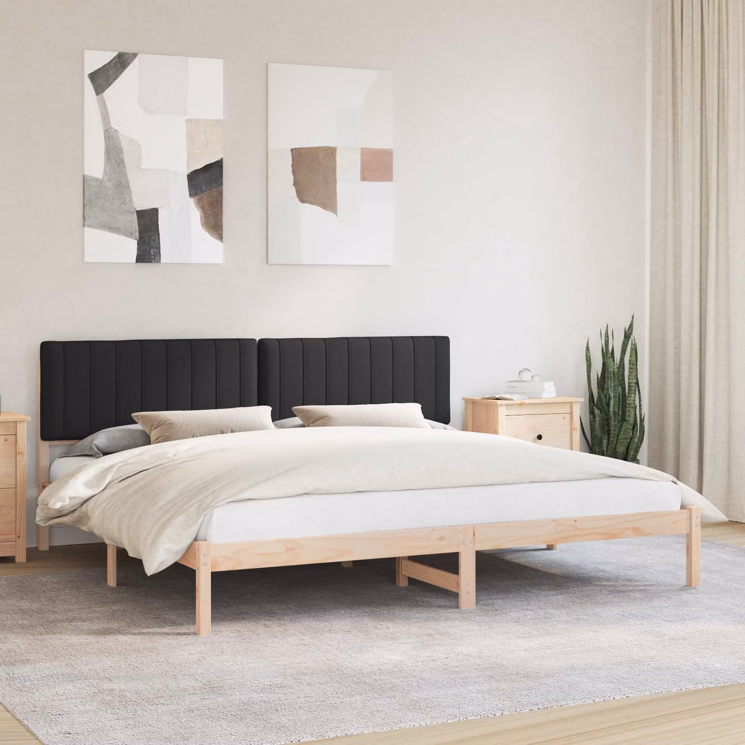 Letto con Testiera Rivestita vidaXL in Pino Massello Nero 200 x 200 cm – 1