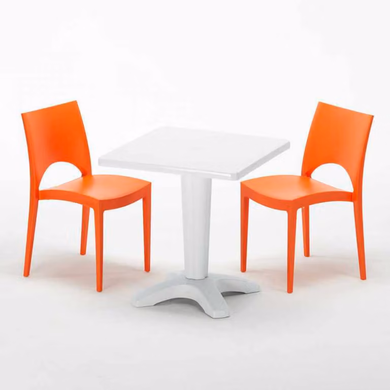 Tavolo quadrato bianco e 2 sedie in polipropilene colorato per interni Grand Soleil Paris Patio - Arancione