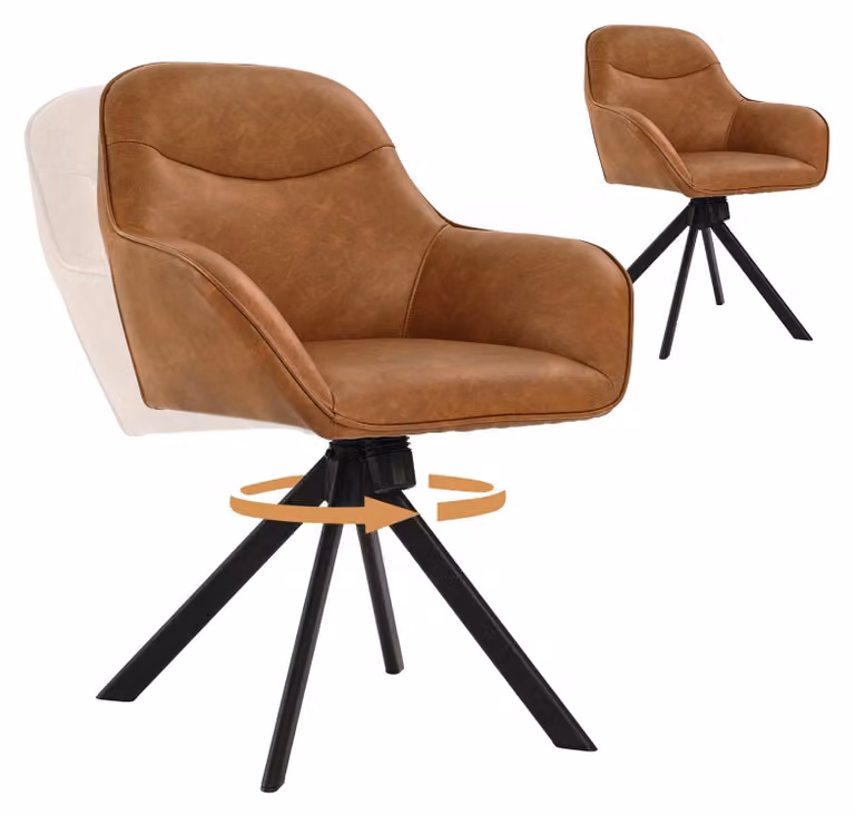 Set di 2 poltrone girevoli con braccioli, in ecopelle, colore marrone, con rotazione a 360°