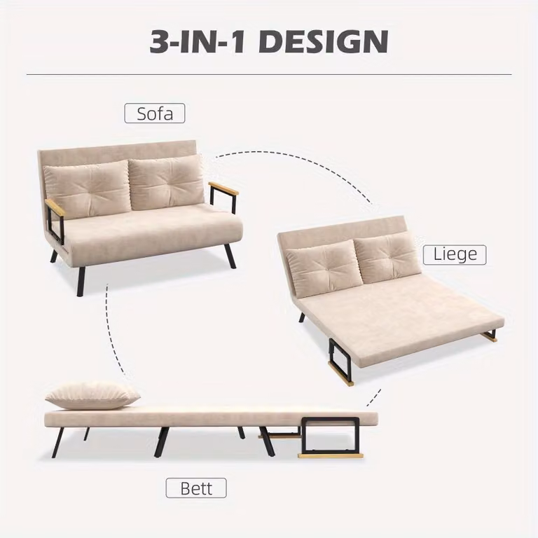 Divano letto - Divano trasformabile - Divano pieghevole - Divano letto - Divano 2 in 1 - Schienale regolabile a 180° - Cuscini in memory foam