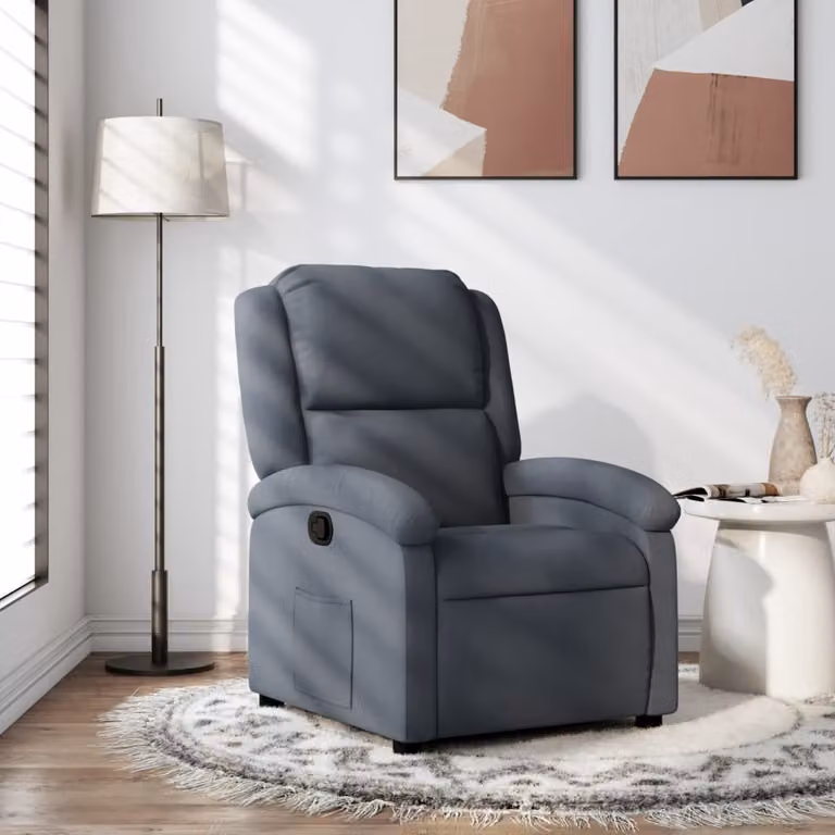 Poltrona Reclinabile Relax vidaXL in Velluto Grigio con Braccioli e Apertura Manuale