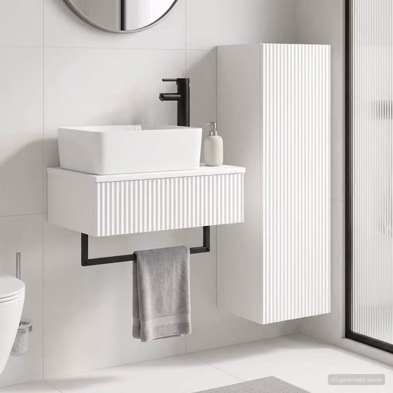 Set di mobili per il bagno vidaXL composto da mobile sottolavabo e pensile, Bianco Lucido, design moderno con ante a cerniera e ripiani interni, montaggio a parete