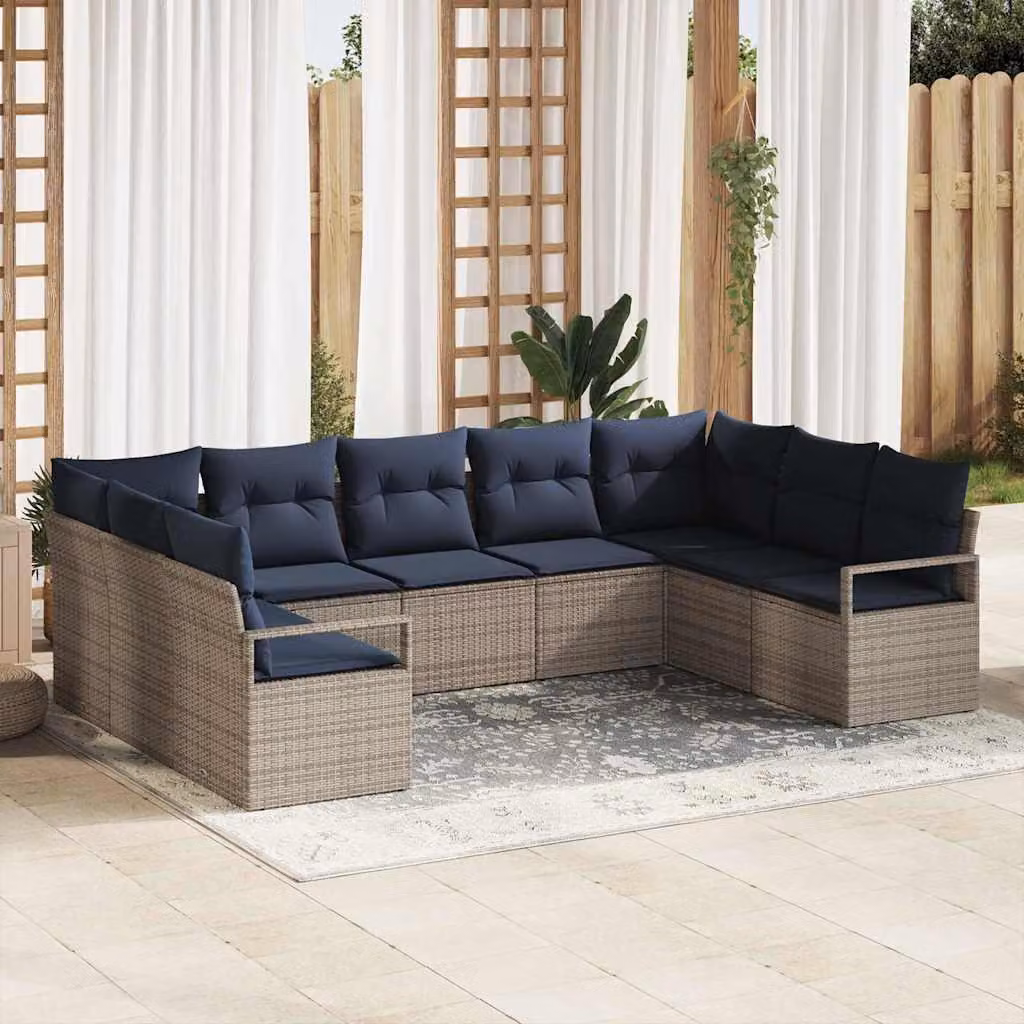 Maison Exclusive - Set di divani da esterno, 9 pezzi, grigio [Materiale sintetico]: rattan sintetico
