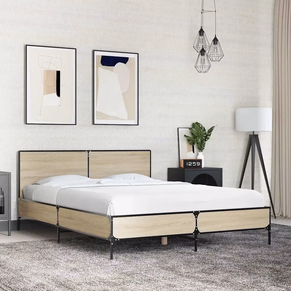 Letto matrimoniale per adulti Design In in legno e metallo color rovere, L 140 x P 190 cm – 2