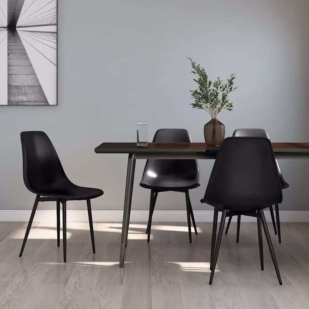 Set di 4 sedie da pranzo e cucina in plastica e metallo nere opache con design minimalista – 2