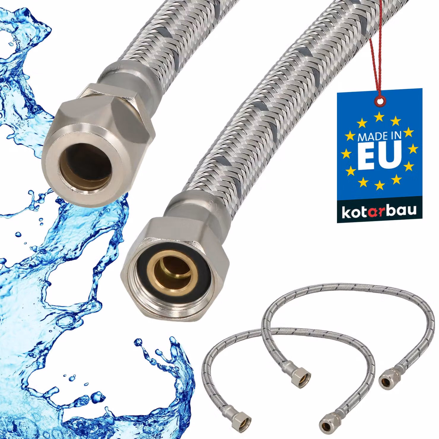 KOTARBAU® 2 Pezzi Tubo Flessibile per Rubinetto 3/8“ x 3/8“ Tubo di Raccordo 60 cm Dado Girevole x Raccordo a Pressare Acciaio Inox