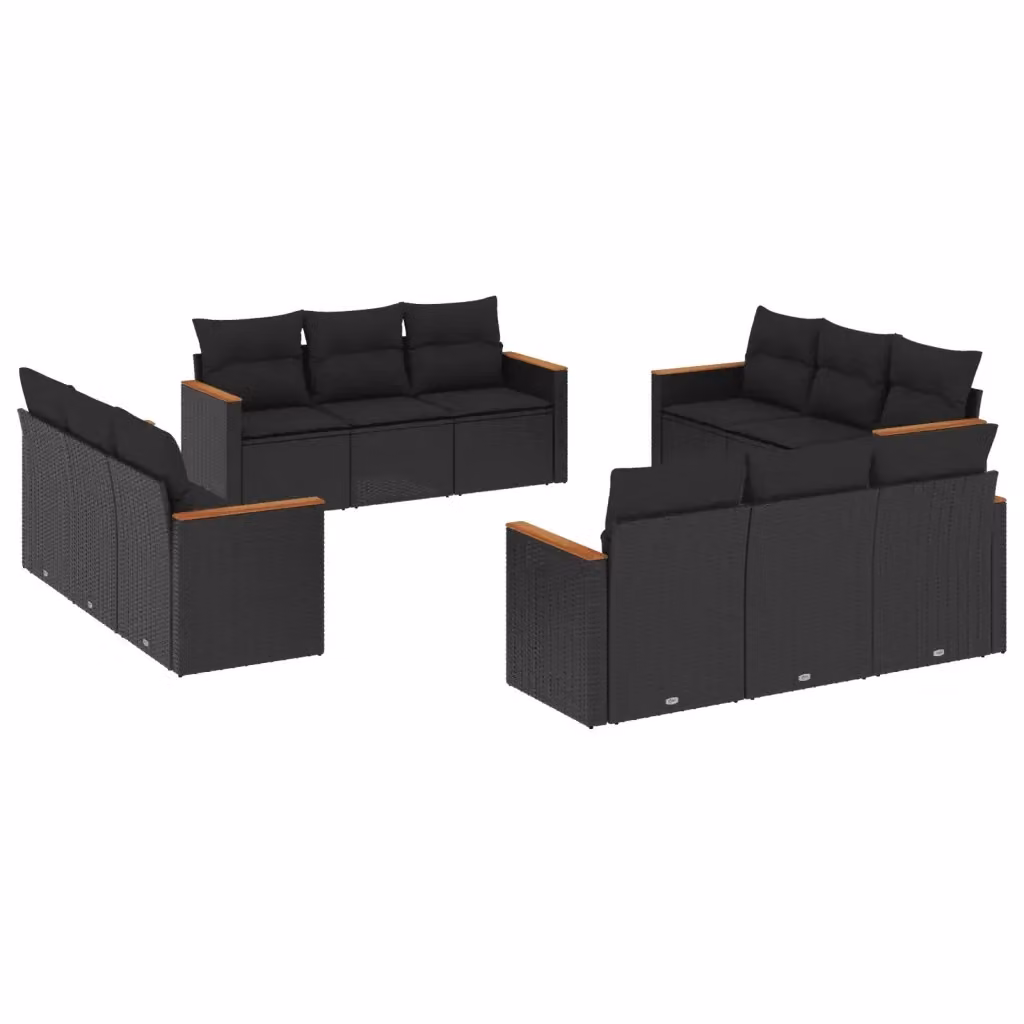 Set di divani da giardino vidaXL a forma di U composto da 12 pezzi in polyrattan nero con cuscini inclusi – 2